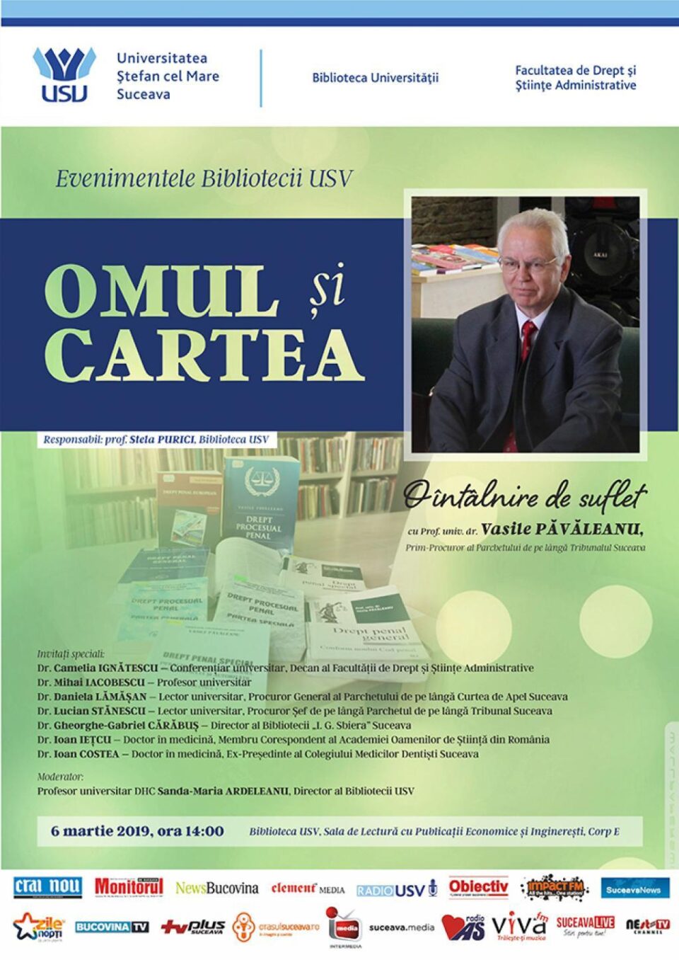 Un nou eveniment din seria ”Omul și Cartea”, alături de juristul Vasile Păvăleanu