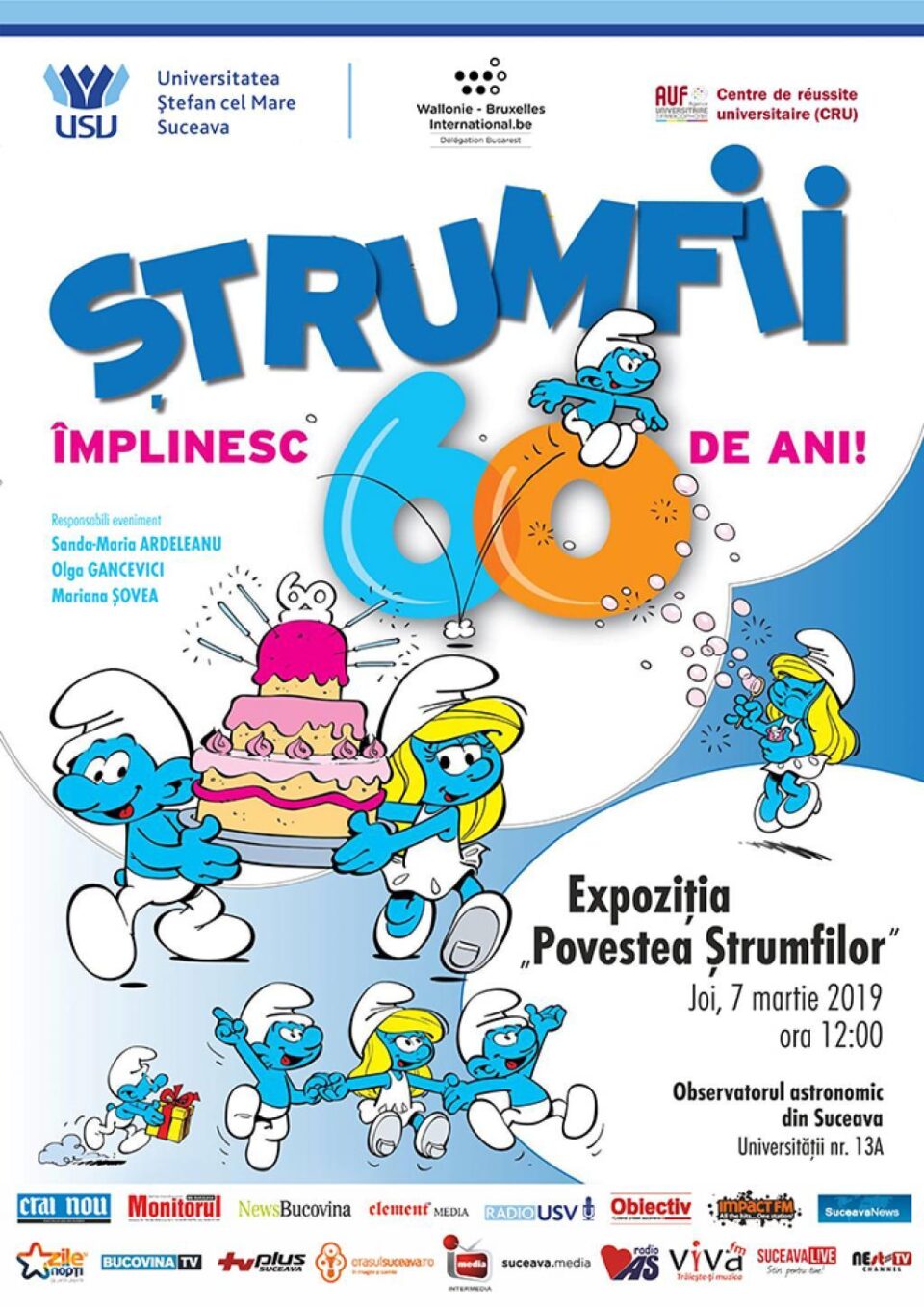 Expoziția „Poveștea Ștrumfilor”, vernisată joi la Observatorul astronomic