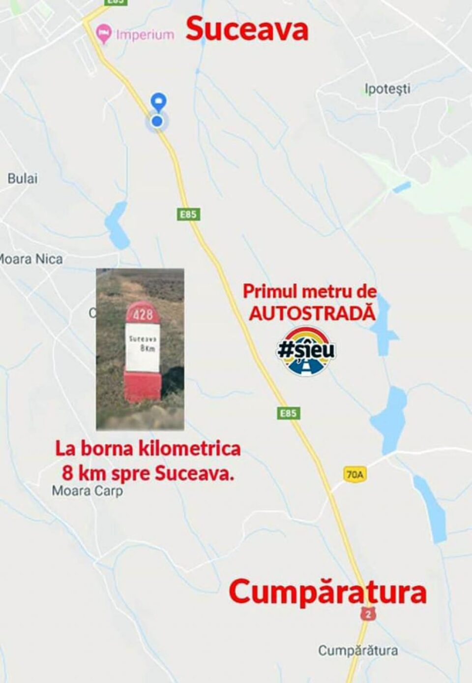 Locația primului metru de autostradă din județul Suceava