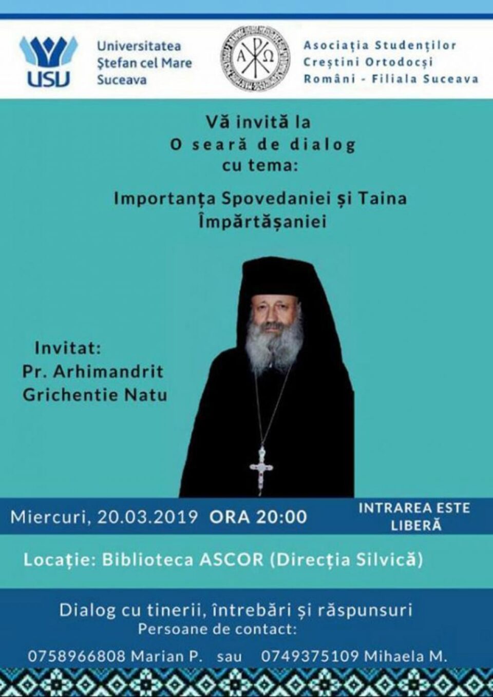 Seară de dialog cu părintele arhimandrit Grichentie Natu, la Biblioteca ASCOR