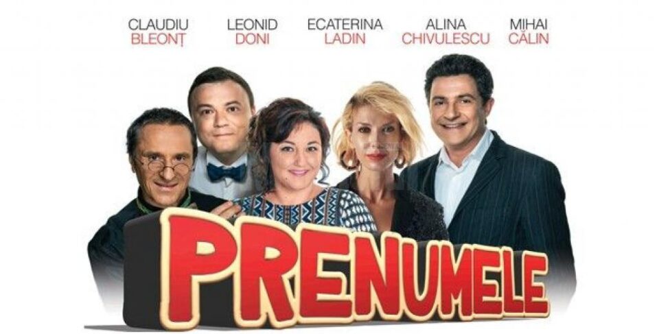 Actorii Mihai Călin și Claudiu Bleonț, în spectacolul „Prenumele”, pe scena Casei de Cultură Suceava