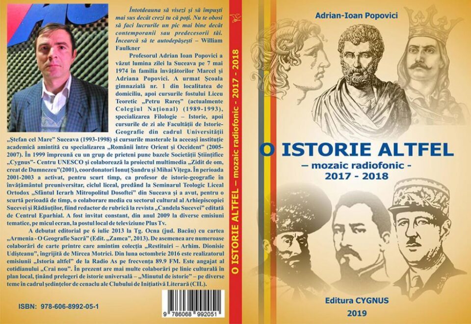 „O istorie altfel”, de Adrian Popovici, va fi prezentată sâmbătă în cadrul Cenaclului transfrontalier „Mașina cu poeți”