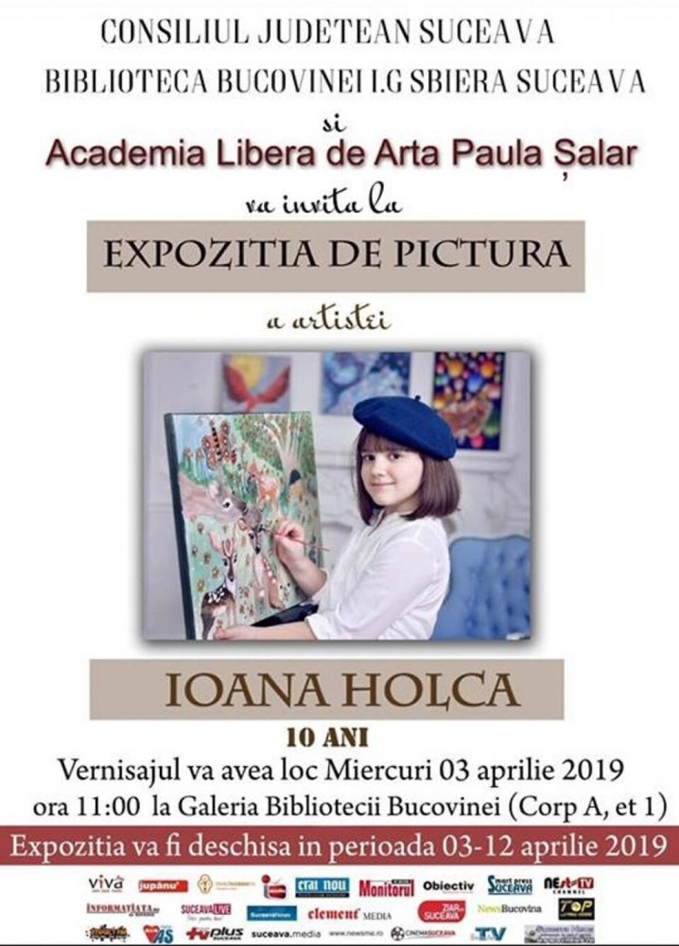 Expoziția de pictură a artistei Ioana Holca, în vârstă de 10 ani, la Galeria Bibliotecii Bucovinei