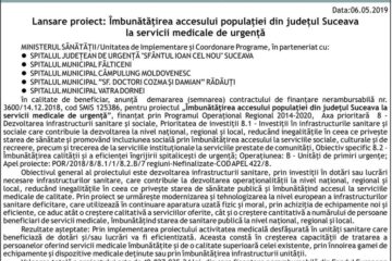 Lansare proiect: Îmbunătățirea accesului populației din județul Suceava la servicii medicale de urgență