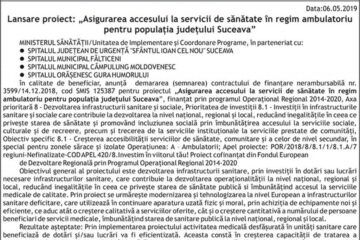 Lansare proiect: „Asigurarea accesului la servicii de sănătate în regim ambulatoriu pentru populația județului Suceava”