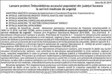 Lansare proiect: Îmbunătățirea accesului populației din județul Suceava la servicii medicale de urgență