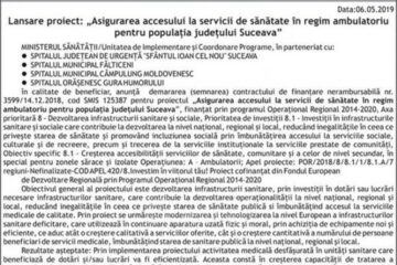 Lansare proiect: „Asigurarea accesului la servicii de sănătate în regim ambulatoriu pentru populația județului Suceava”