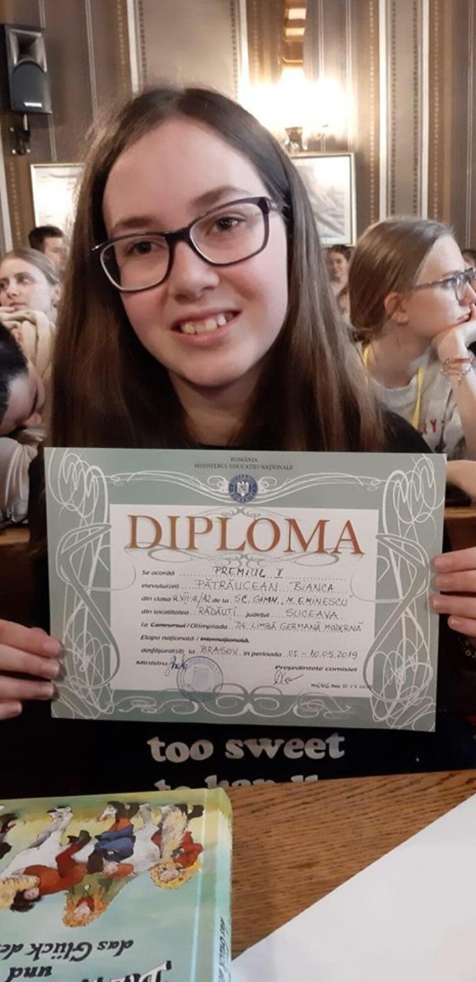 Bianca Pătrăucean - premiul I în cadrul etapei naționale a Olimpiadei de Limba Germană Modernă