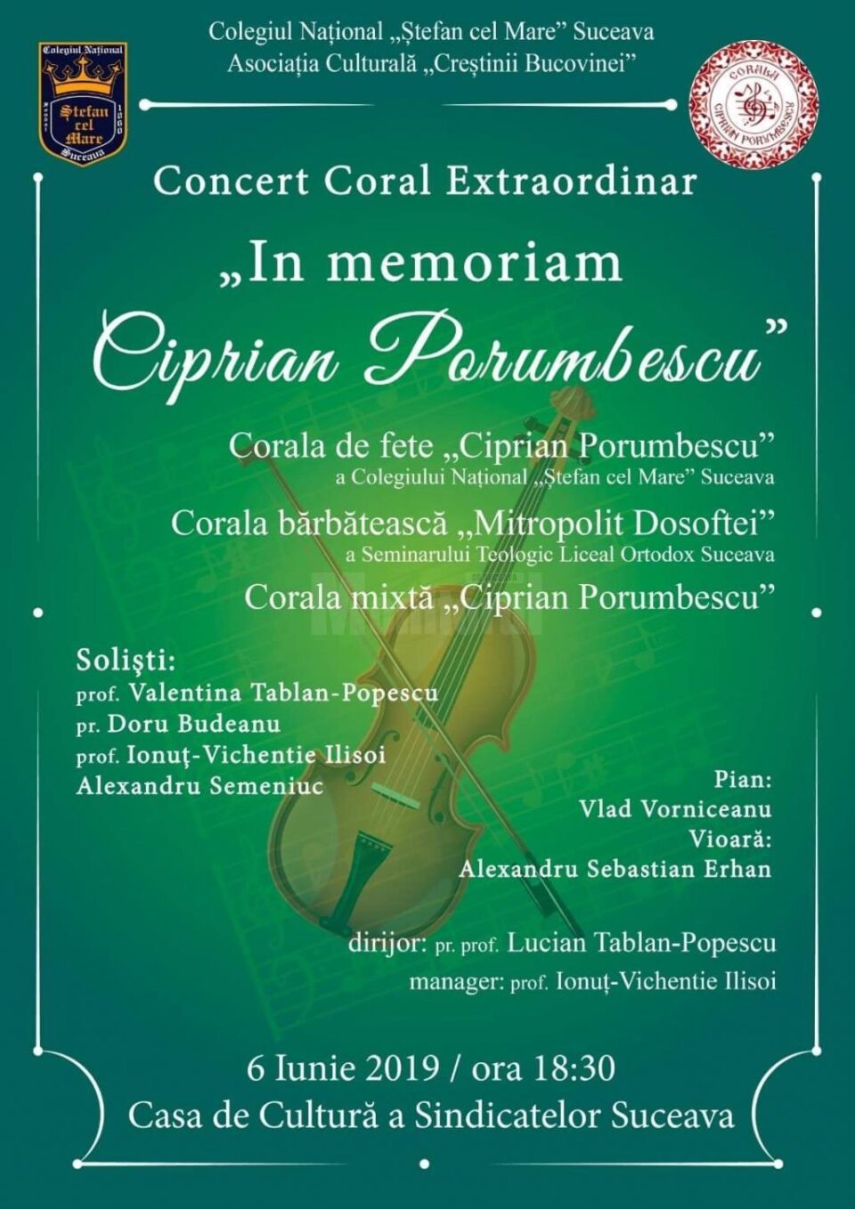 Concert Coral Extraordinar ”In memoriam Ciprian Porumbescu”, la Casa de Cultură Concert Coral Extraordinar ”In memoriam Ciprian Porumbescu”, la Casa de Cultură