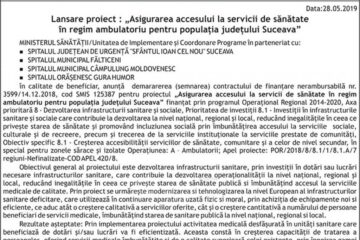 Lansare proiect : „Asigurarea accesului la servicii de sănătate în regim ambulatoriu pentru populația județului Suceava”