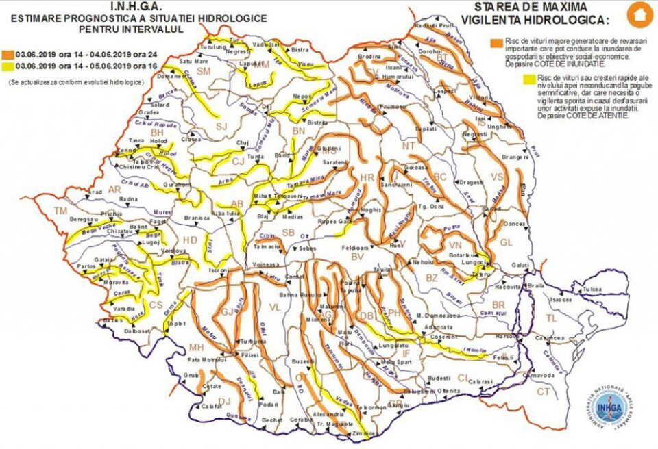 Cod portocaliu de inundații în bazinele hidrografice ale râurilor din județul Suceava