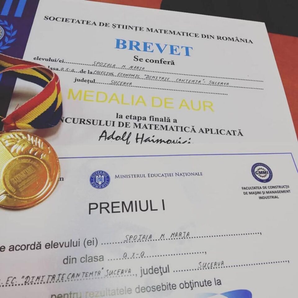 O elevă a Colegiului Economic s-a întors cu Premiul I și Aur de la Concursul “Adolf Haimovici“, Iași