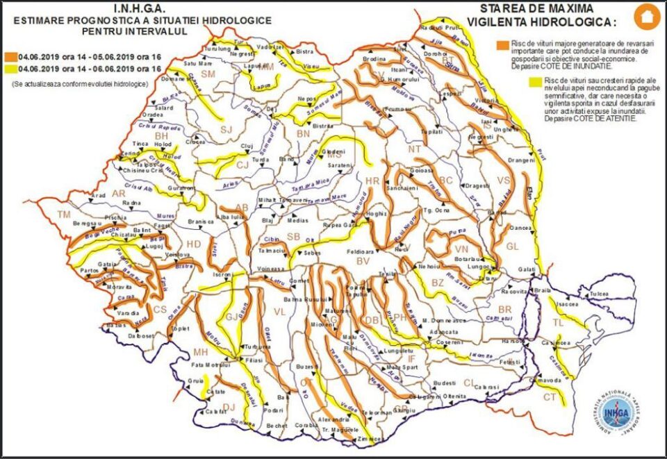 Codul portocaliu de inundații a fost prelungit până miercuri după-amiază