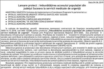 Lansare proiect : Imbunătățirea accesului populației din județul Suceava la servicii medicale de urgență
