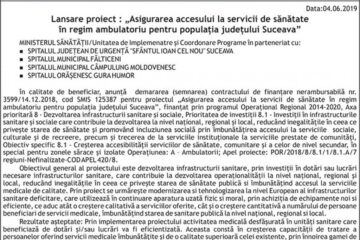 Lansare proiect : „Asigurarea accesului la servicii de sănătate în regim ambulatoriu pentru populația județului Suceava”
