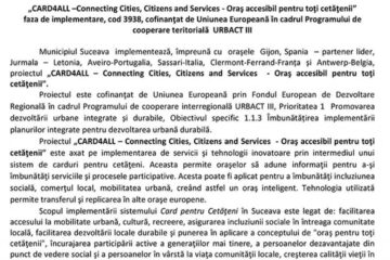 „CARD4ALL – Connecting Cities, Citizens and Services - Oraș accesibil pentru toți cetățenii” faza de implementare, cod 3938, cofinanțat de Uniunea Europeană în cadrul Programului de cooperare teritorială URBACT III
