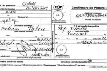 Mandatul poștal cu confirmare de primire prin care bătrânul a trimis plângerea la Postul de Poliție Udești