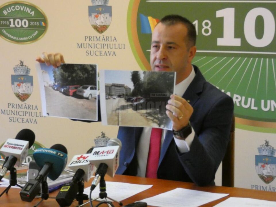 Lucian Harșovschi a prezentat diferența dintre locurile de parcare modernizate și cele a căror modernizare a fost blocată timp de doi ani