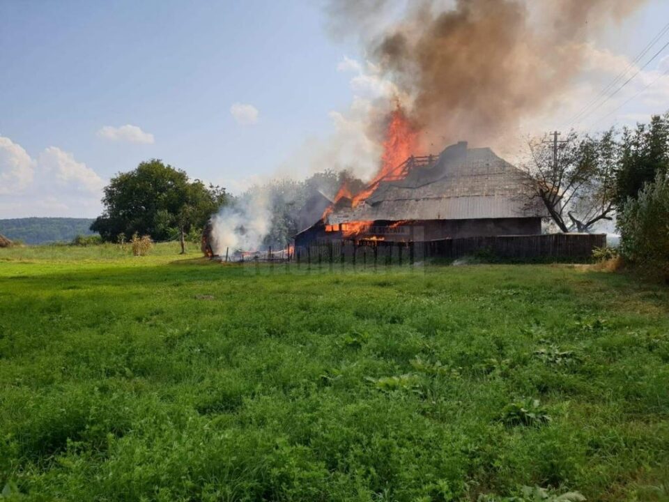 Flăcările au cuprins cu repeziciune întreaga gospodărie din Pârteștii de Sus