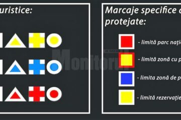 Marcajele specifice ariilor naturale protejate sunt diferite de marcajele specifice traseelor turistice