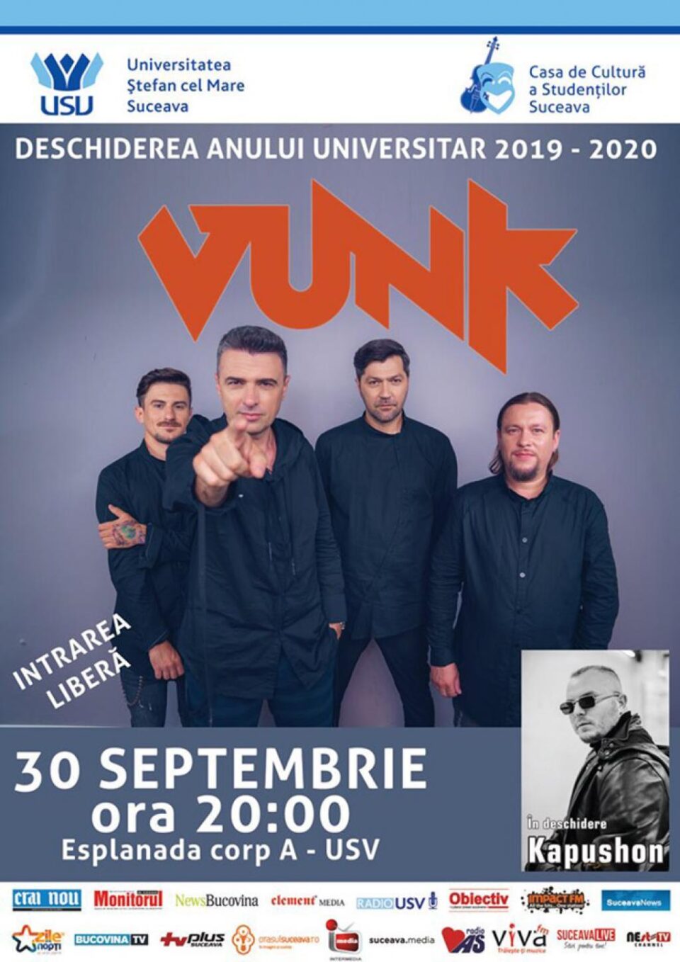 Vunk și Kapushon concertează în deschiderea anului universitar