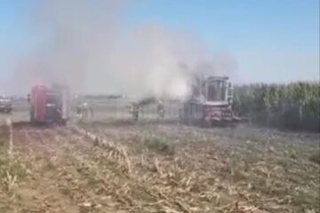 Incendiu la o combină agricolă, la Marginea