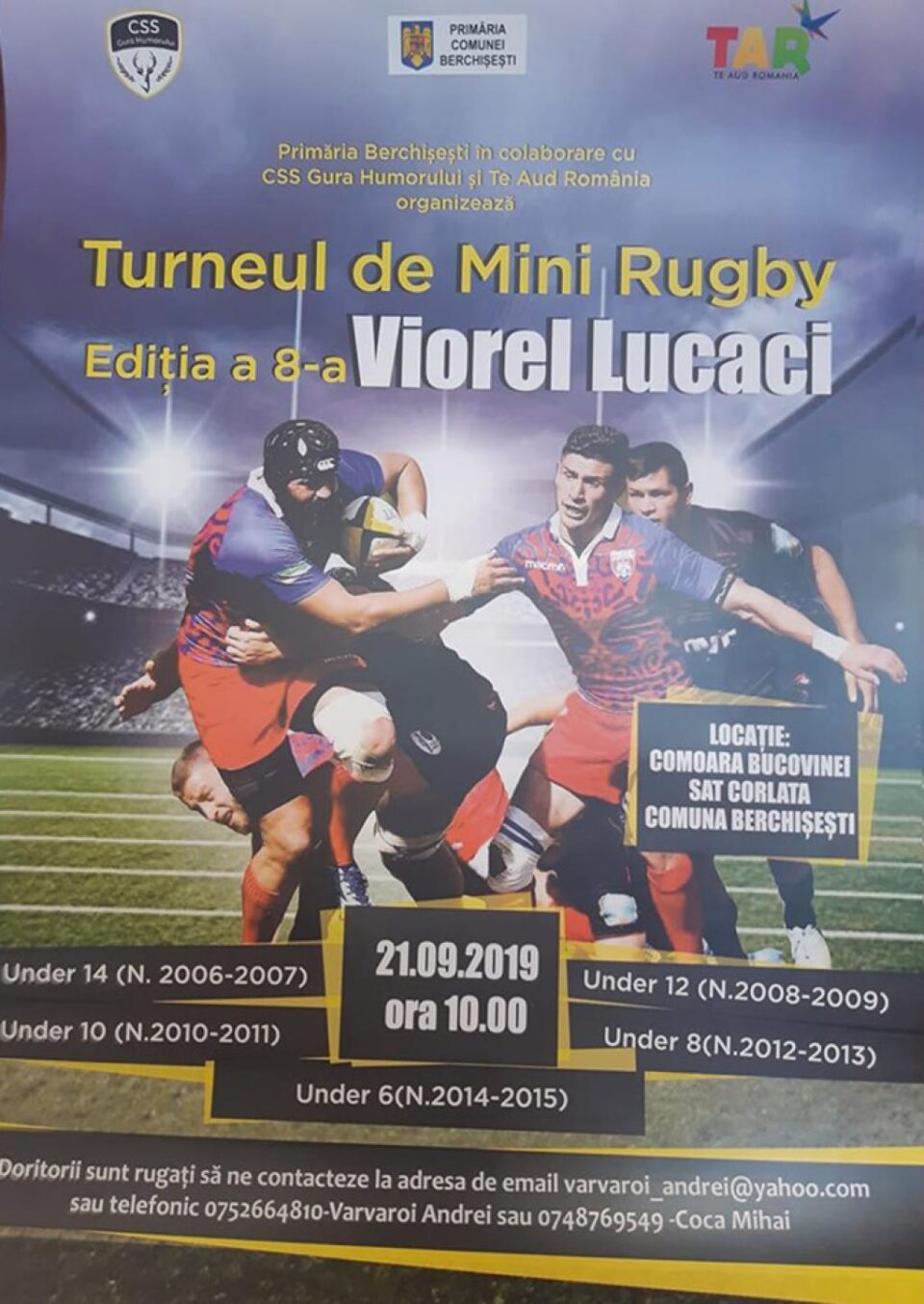 În Berchișești se va desfășura o nouă ediție a Turneului de mini-rugby „Viorel Lucaci”