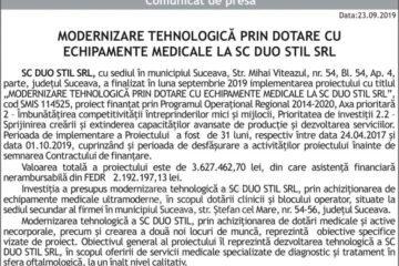 MODERNIZARE TEHNOLOGICĂ PRIN DOTARE CU ECHIPAMENTE MEDICALE LA SC DUO STIL SRL