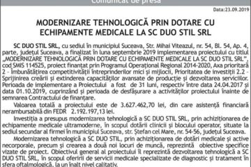 MODERNIZARE TEHNOLOGICĂ PRIN DOTARE CU ECHIPAMENTE MEDICALE LA SC DUO STIL SRL