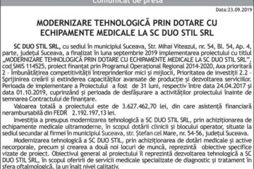 MODERNIZARE TEHNOLOGICĂ PRIN DOTARE CU ECHIPAMENTE MEDICALE LA SC DUO STIL SRL