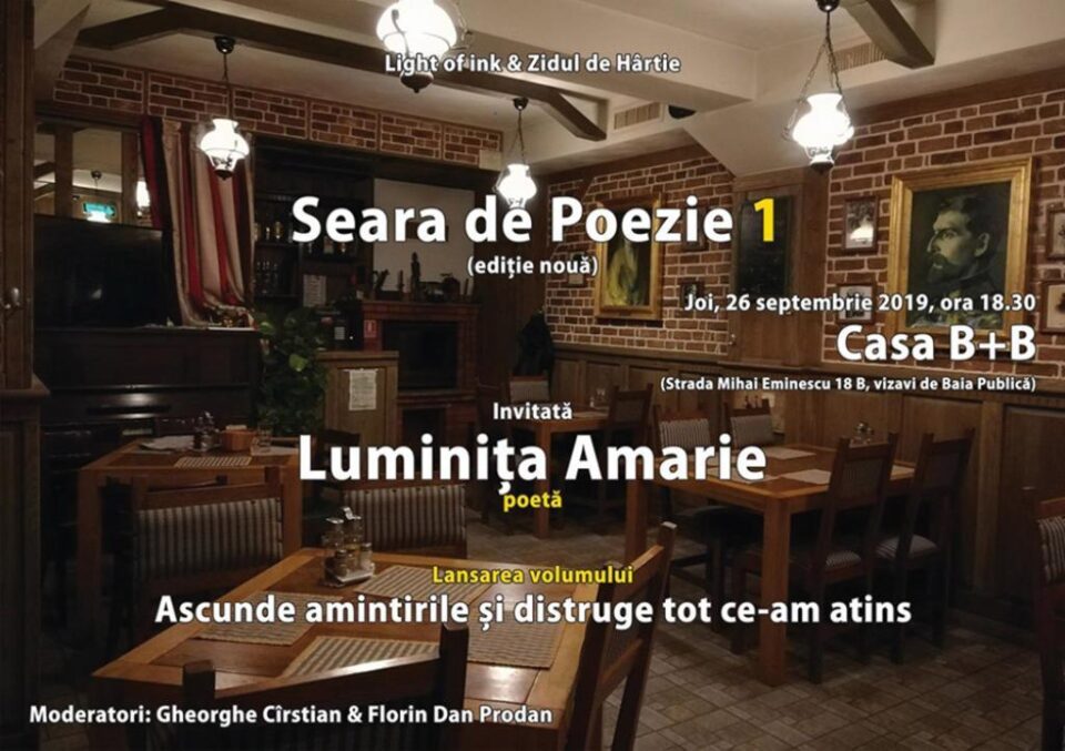 ”Seara de Poezie”, joi, cu poeta Luminița Amarie