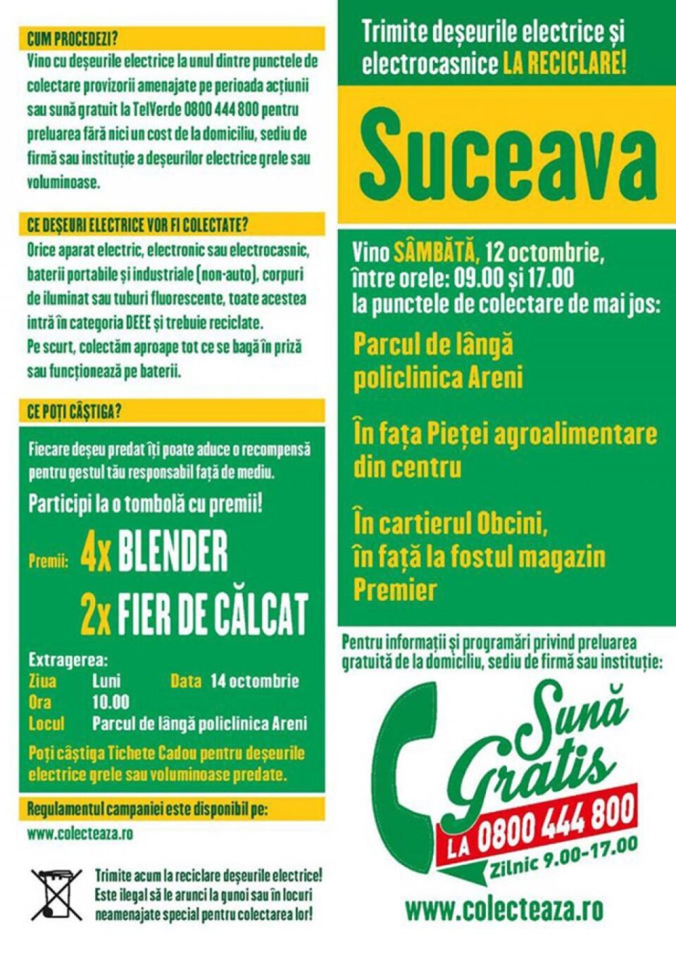 Campanie de colectare a deșeurilor de echipamente electrice și electronice, sâmbătă, în municipiul Suceava