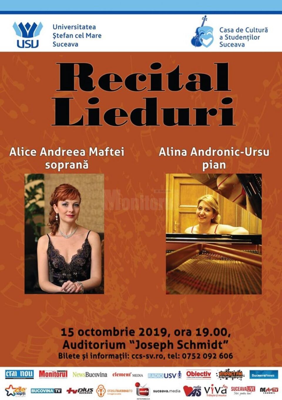 Recital de lieduri, miercuri, cu soprana Andreea Maftei și pianista Alina Andronic Ursu Recital de lieduri, miercuri, cu soprana Andreea Maftei și pianista Alina Andronic Ursu