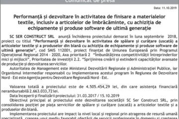 Performanță și dezvoltare în activitatea de spălare și curățare (uscată) a articolelor textile și a produselor din blană cu achiziția de echipamente și produse software de ultimă generație