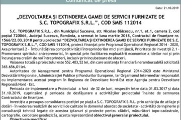 Titlu proiect: „DEZVOLTAREA ȘI EXTINDEREA GAMEI DE SERVICII FURNIZATE DE S.C. TOPOGRAFIX S.R.L.”, COD SMIS 112014