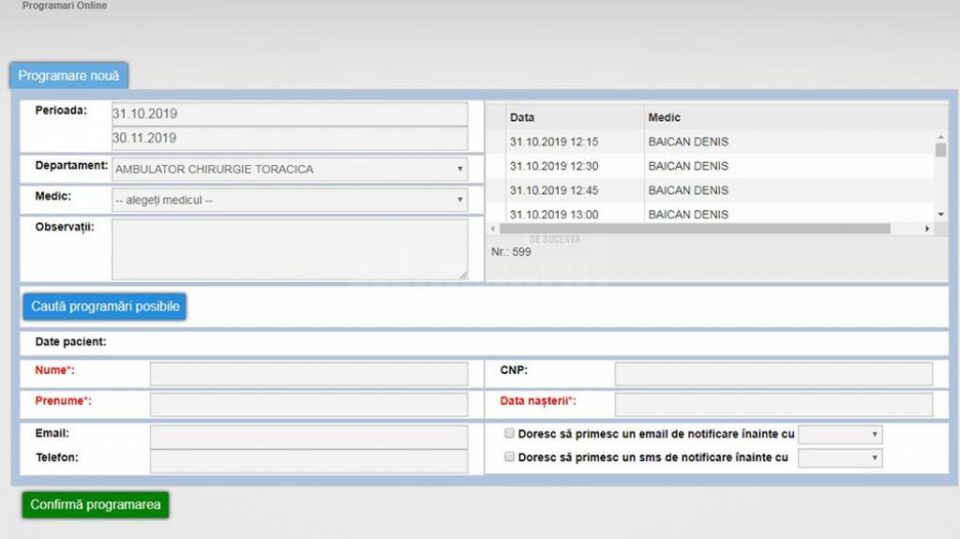Programările online la consultații în Ambulatoriul Spitalului de Urgență Suceava se fac în limita locurilor disponibile