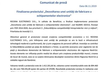 Finalizarea proiectului „Dezvoltarea unei unități de fabricare a echipamentelor electronice”