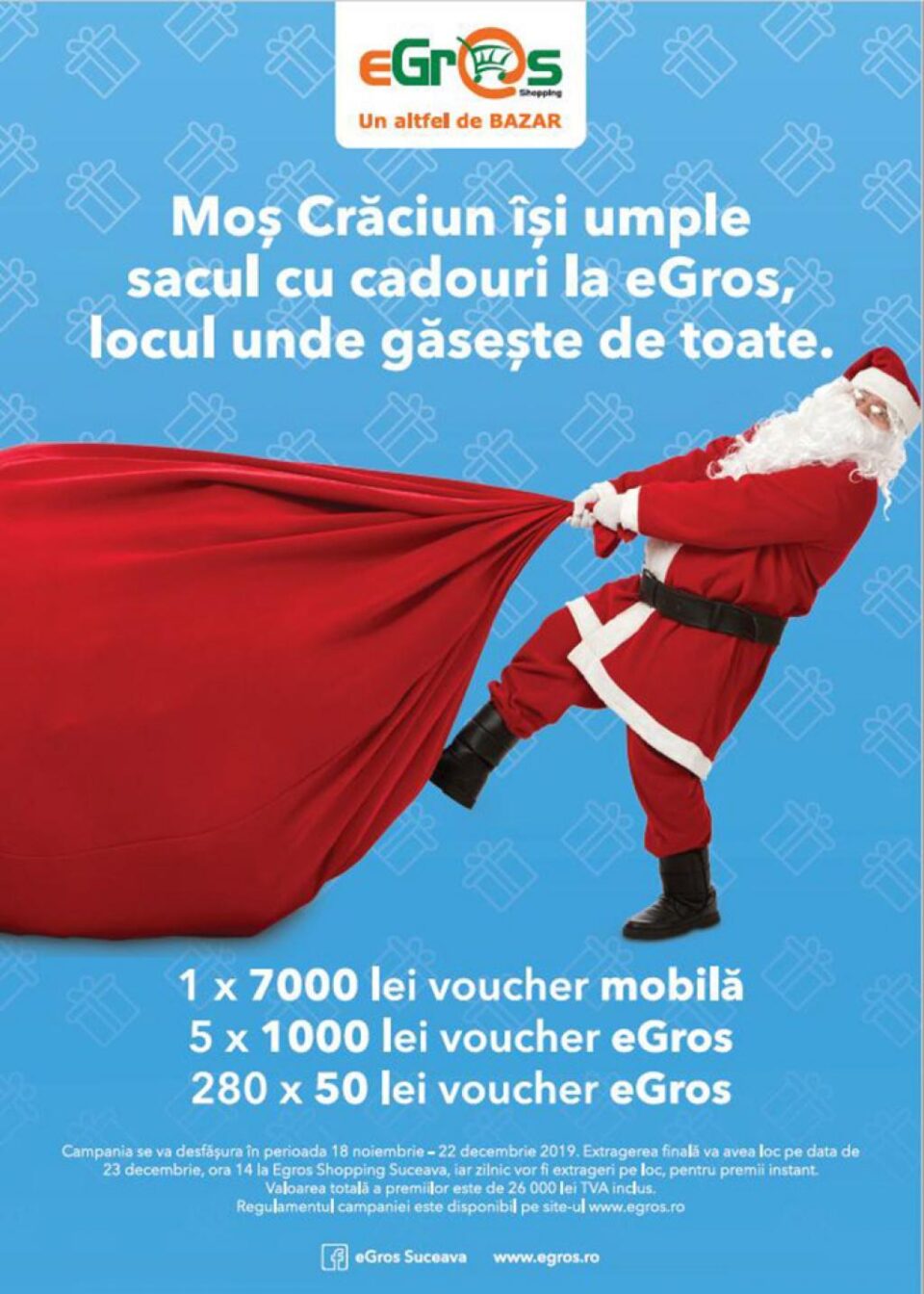 MOȘ CRĂCIUN ÎȘI UMPLE SACUL DE CADOURI LA EGROS SHOPPING SUCEAVA