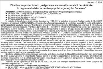 Finalizarea proiectului : „Asigurarea accesului la servicii de sănătate în regim ambulatoriu pentru populația județului Suceava” - GURA HUMORULUI