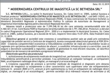 ”MODERNIZAREA CENTRULUI DE IMAGISTICĂ LA SC BETHESDA SRL”