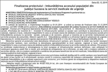 Finalizarea proiectului : Imbunătățirea accesului populației din județul Suceava la servicii medicale de urgență