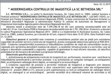 ”MODERNIZAREA CENTRULUI DE IMAGISTICĂ LA SC BETHESDA SRL”