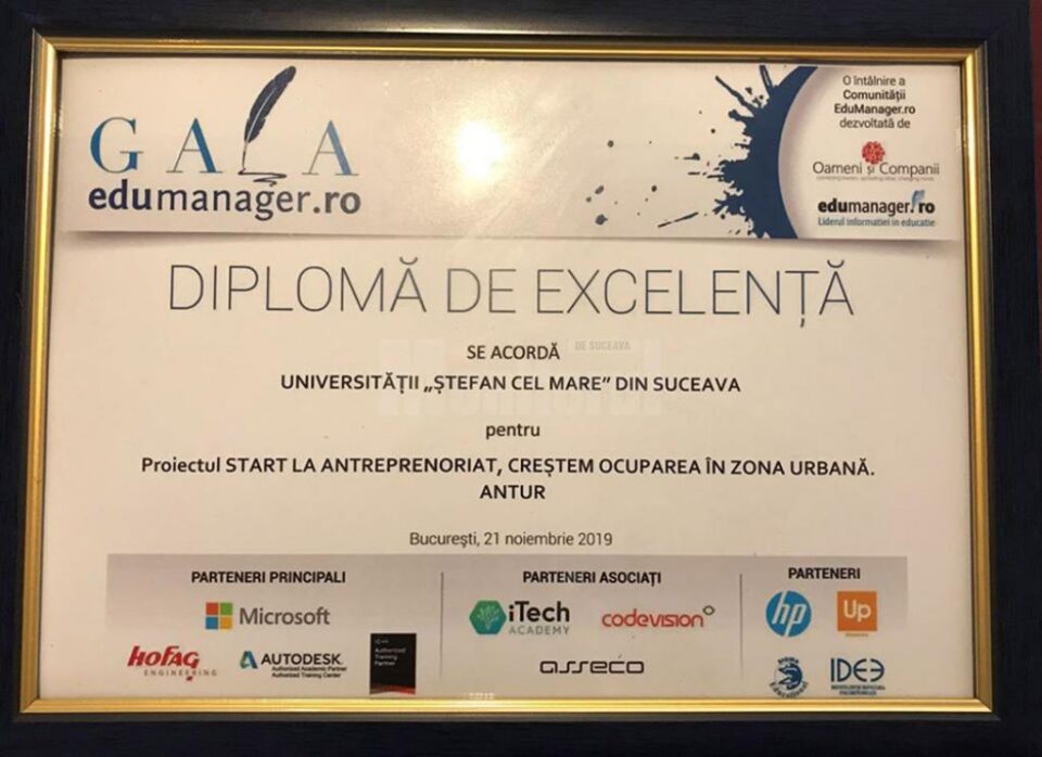 Un proiect al Universității, pentru sprijinirea antreprenoriatului, premiat în cadrul galei EduManager