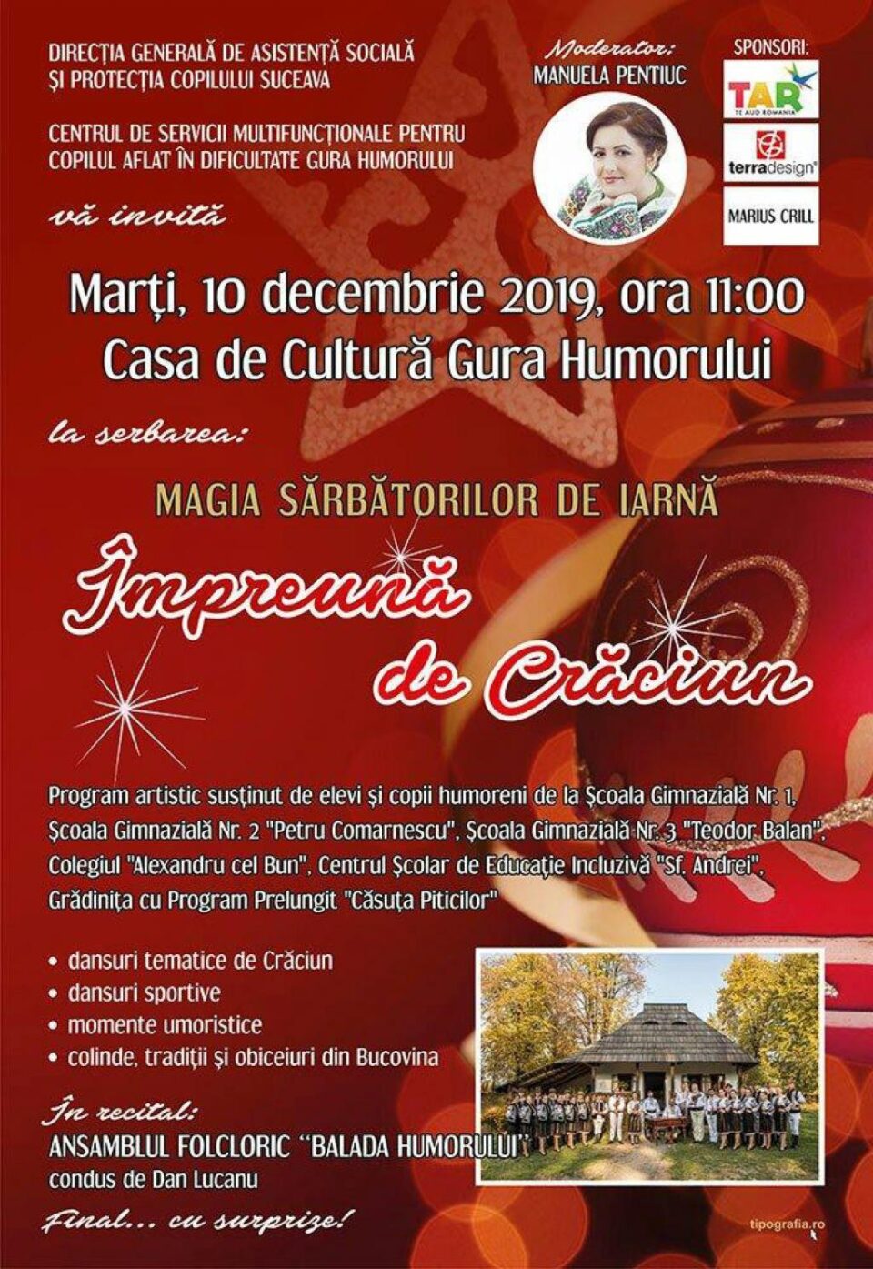 Spectacolul „Magia sărbătorilor de iarnă - Împreună de Crăciun!”, la Centrul Cultural Gura Humorului