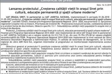 Lansarea proiectului „Creșterea calității vieții în orașul Siret prin cultură, educație permanentă și spații urbane moderne”
