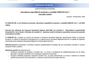 „Dezvoltarea capacității de producție a societății CONELTEX S.R.L.” Cod SMIS 110419