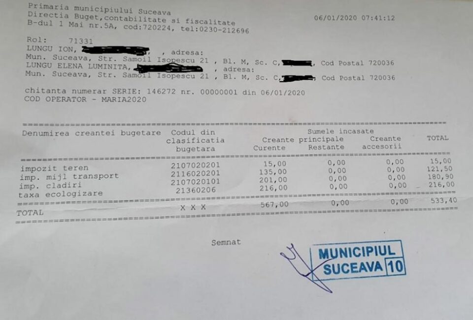 Sucevenii pot plăti deja taxele și impozitele locale pe 2020