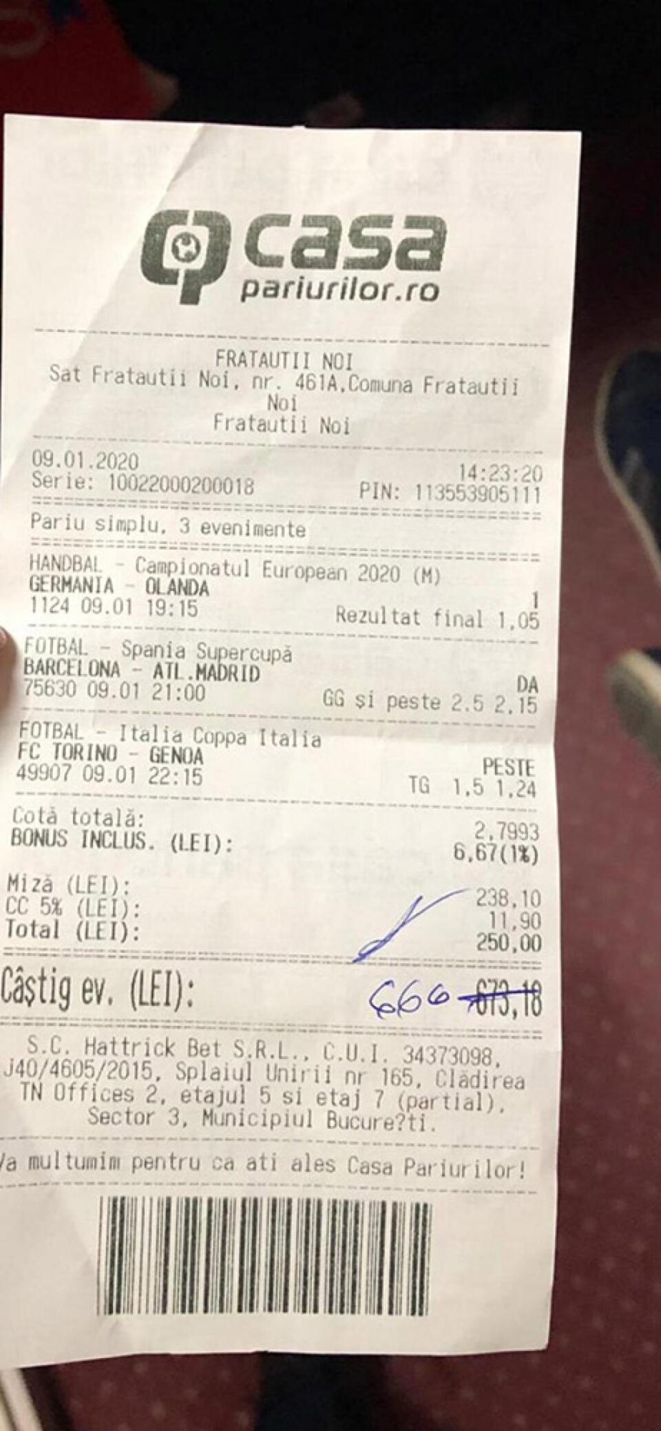 Biletul câștigător la pariuri