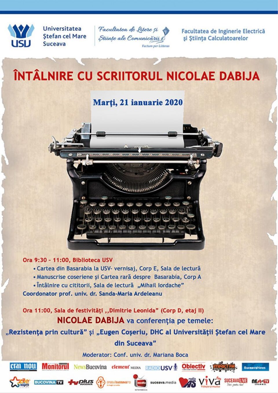Întâlnire cu scriitorul și istoricul literar Nicolae Dabija, la Universitatea Suceava și Biblioteca Bucovinei