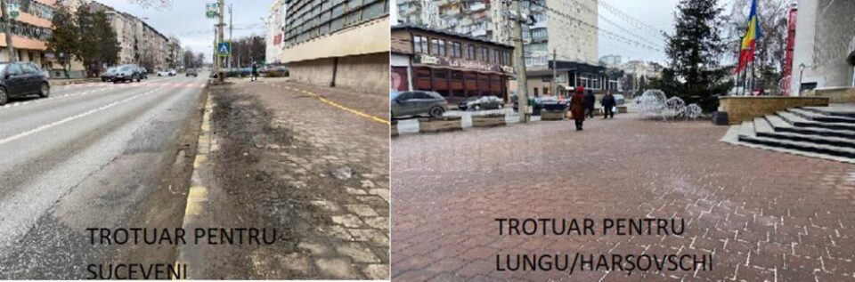 Cușnir face comparație între trotuarul din fața primăriei și cele din alte zone ale Sucevei